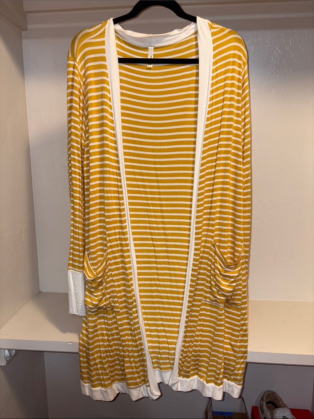 Magic Fit Yellow and White Striped Open Cardigan